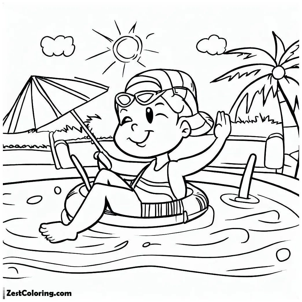 Swim on summertime holiday in the pool coloring page coloring for