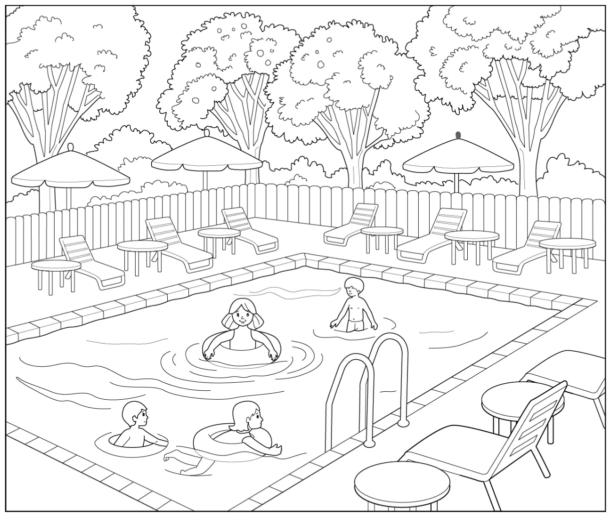 Swimming pool coloring page for children