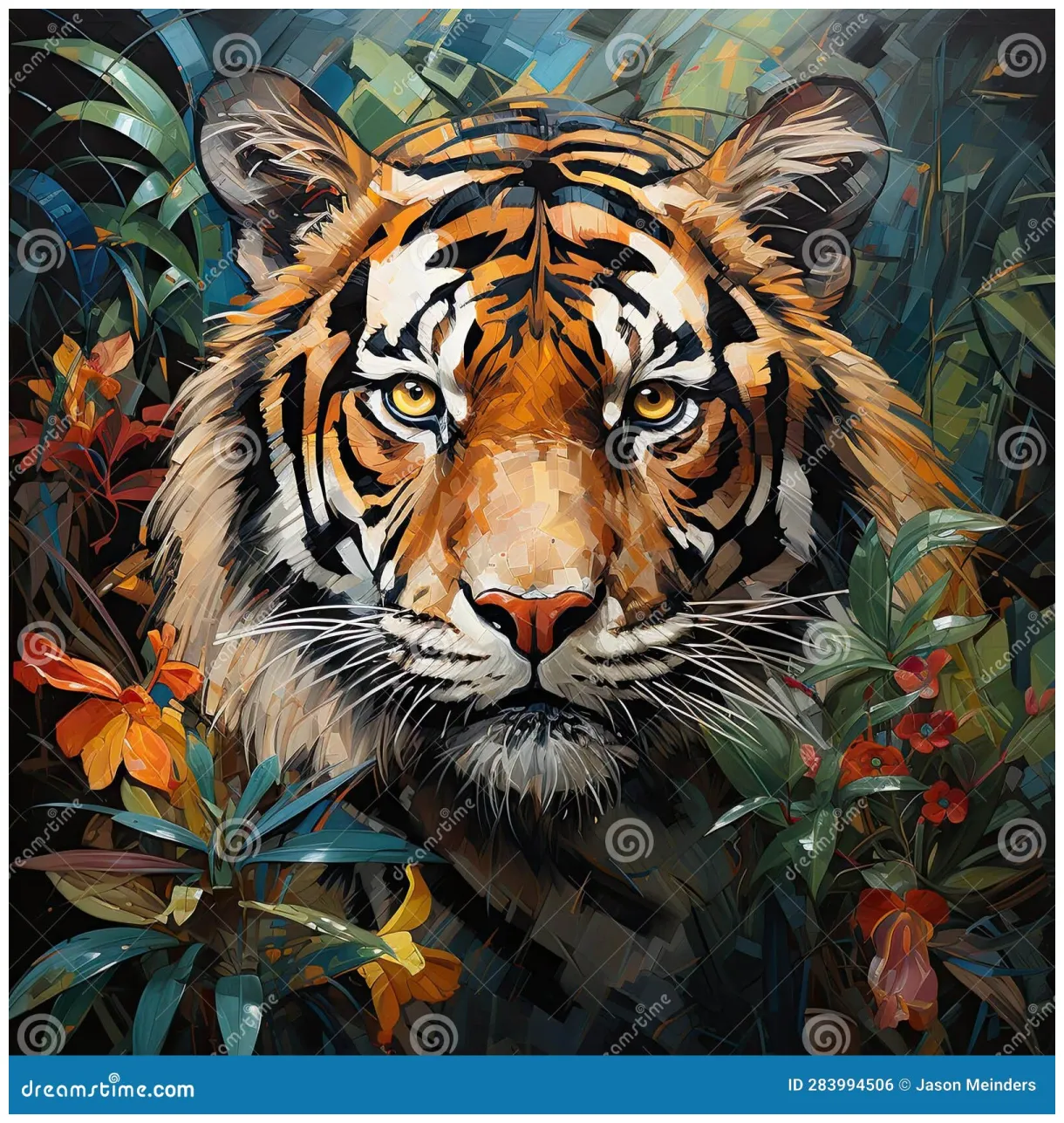 Tiger stalking prey in the jungle stock illustration illustration of