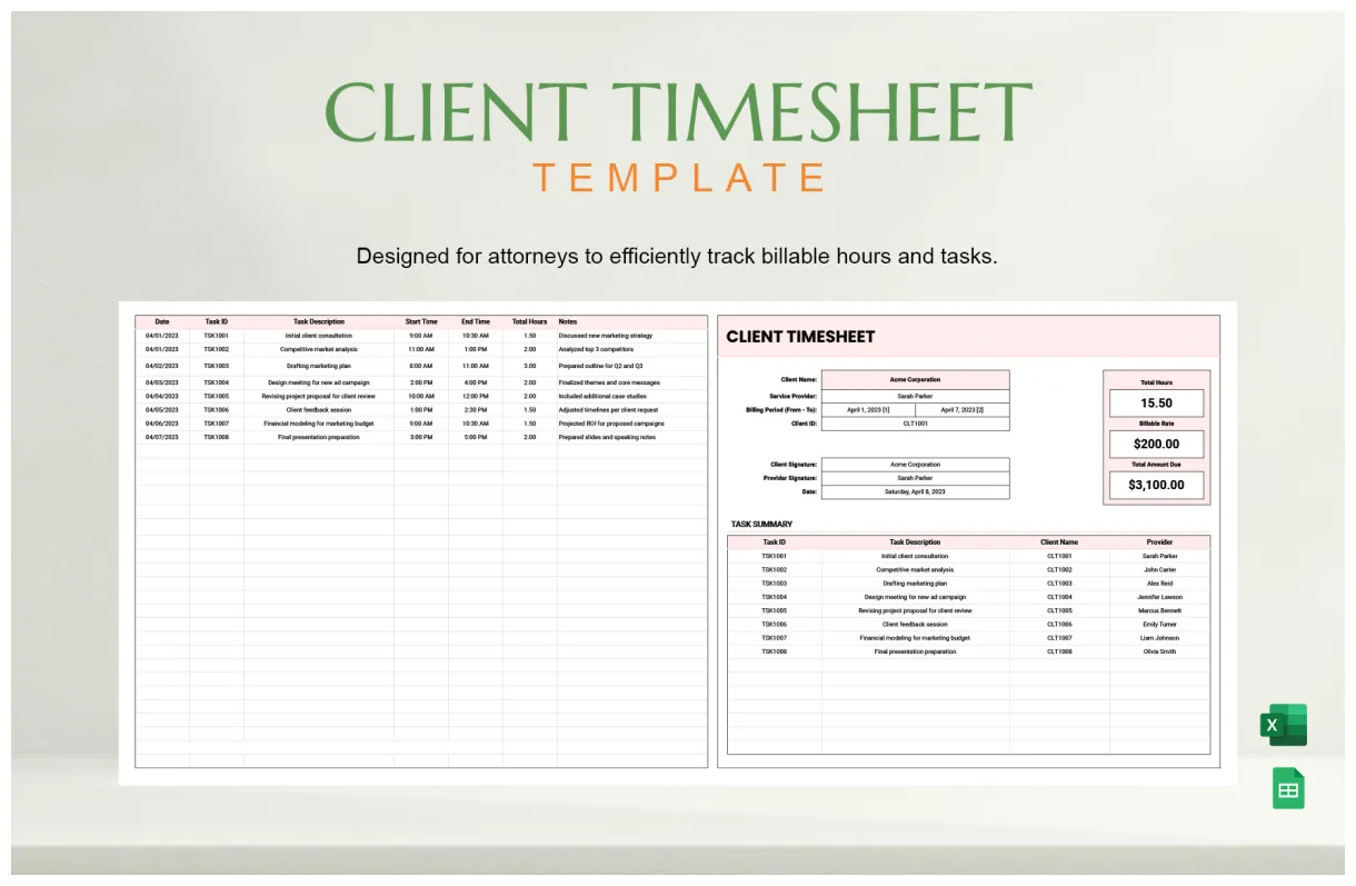 Volunteer in excel, google sheets download