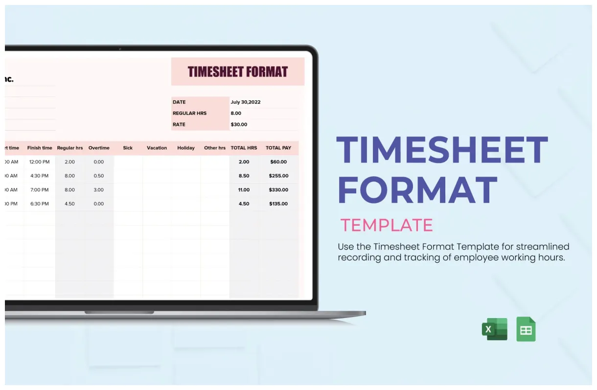Overtime in excel, google sheets download