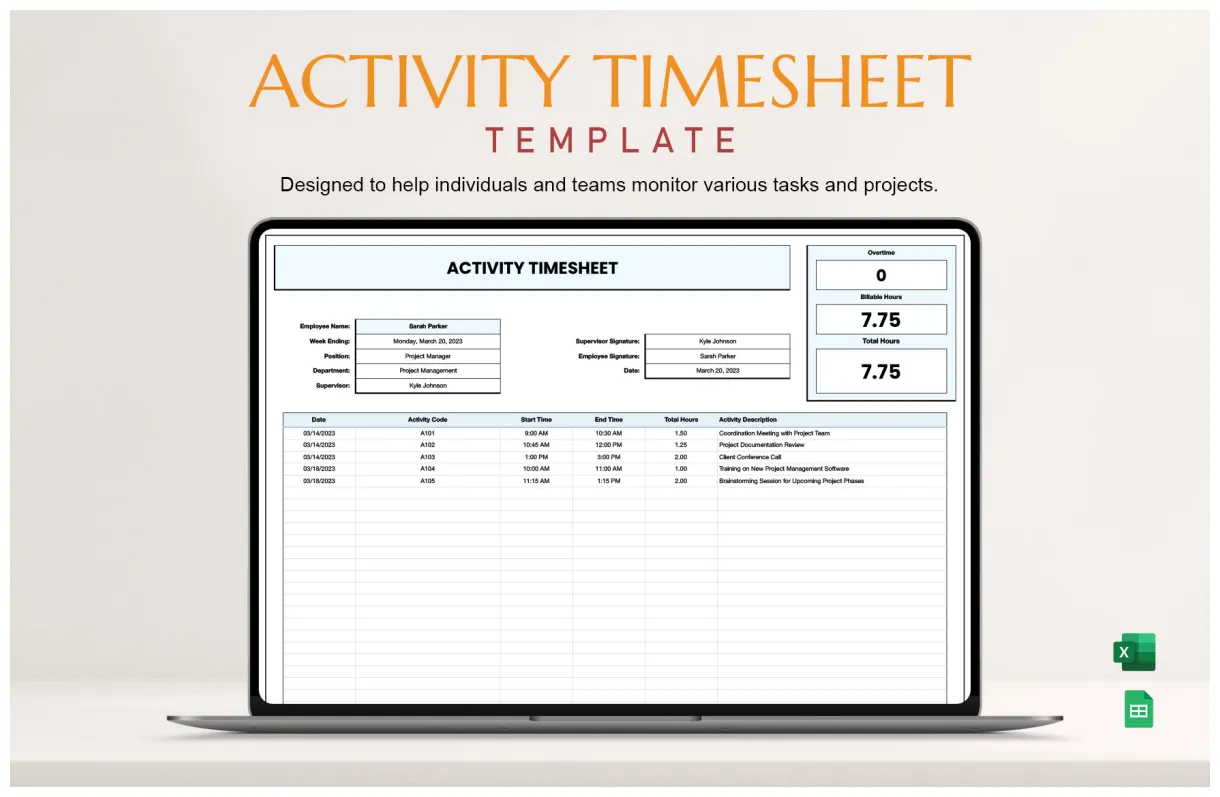 Overtime in excel, google sheets download