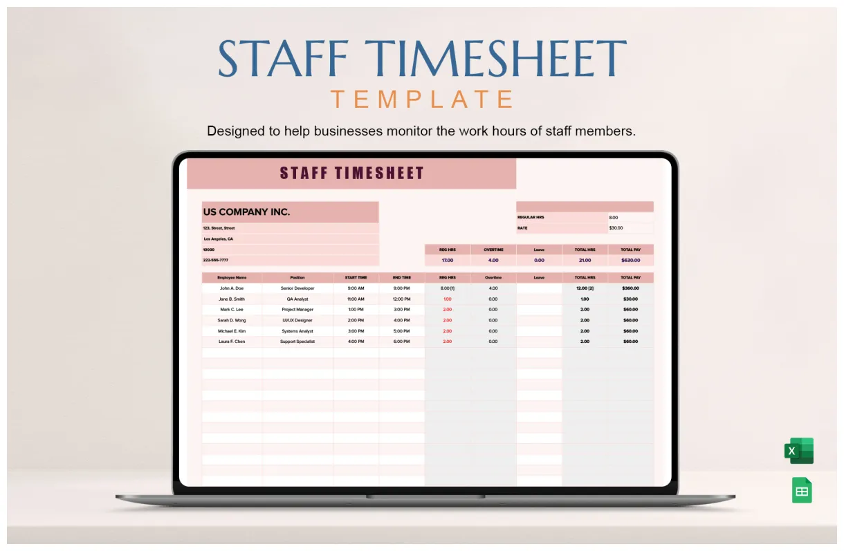 Volunteer in excel, google sheets download