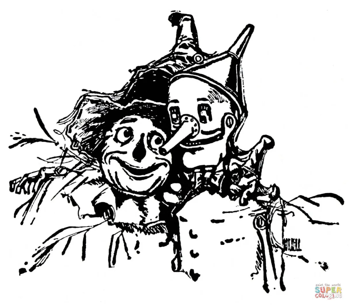 Tin man and scarecrow coloring page free printable coloring pages