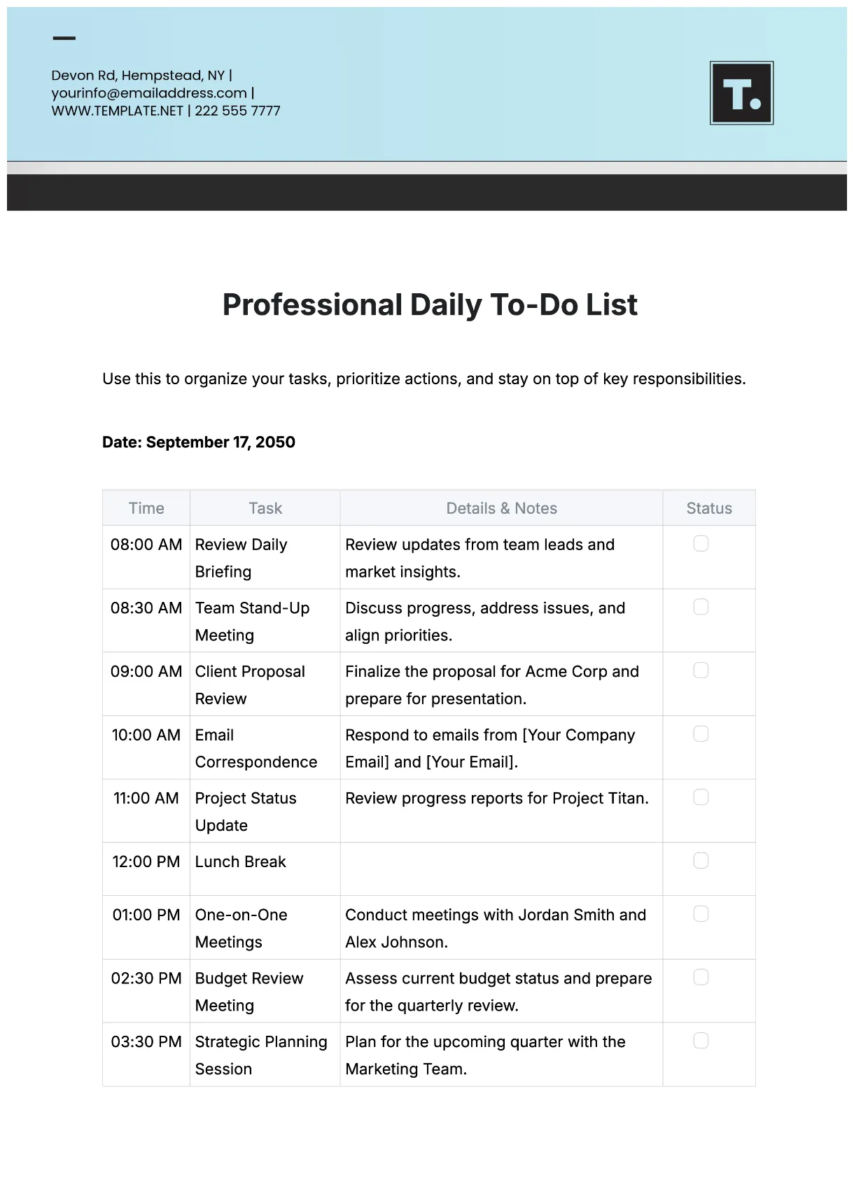 Free Project List Templates, Editable and Printable