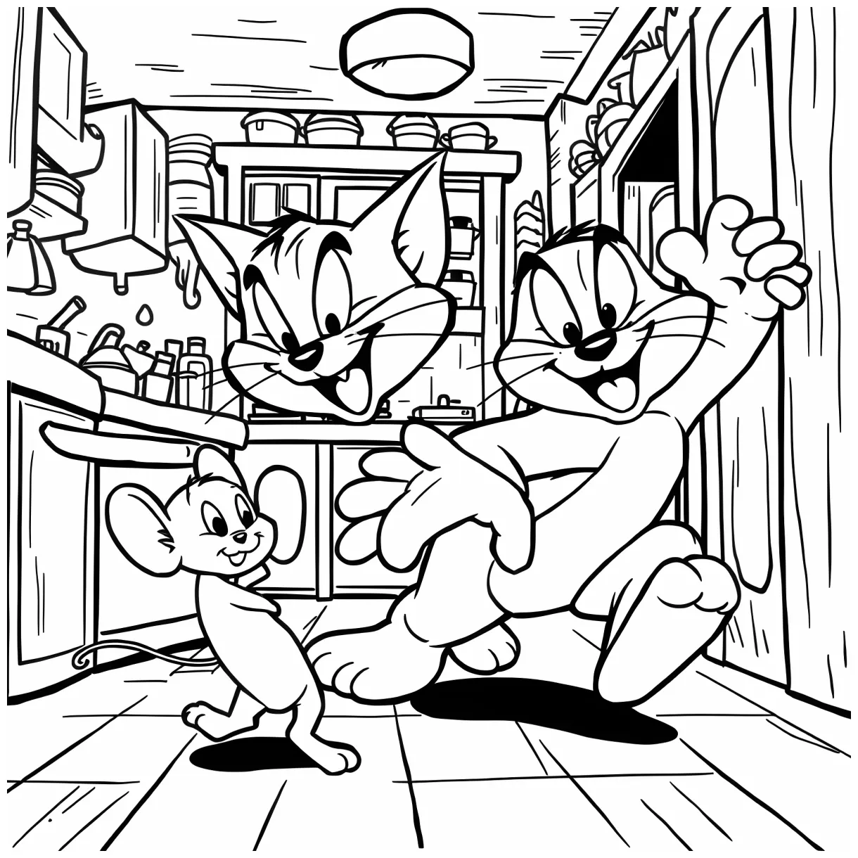 Tom is chasing jerry cartoon movie coloring page