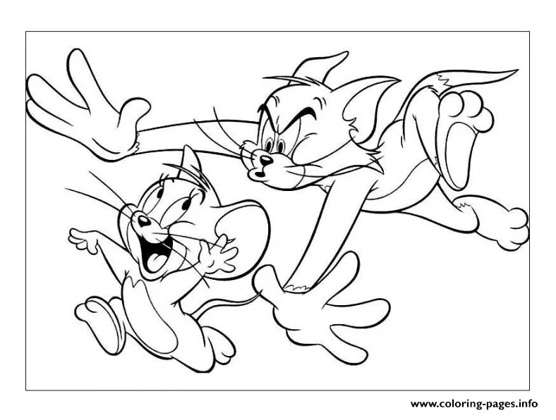 Tom and jerry chasing each other 2411 coloring page printable
