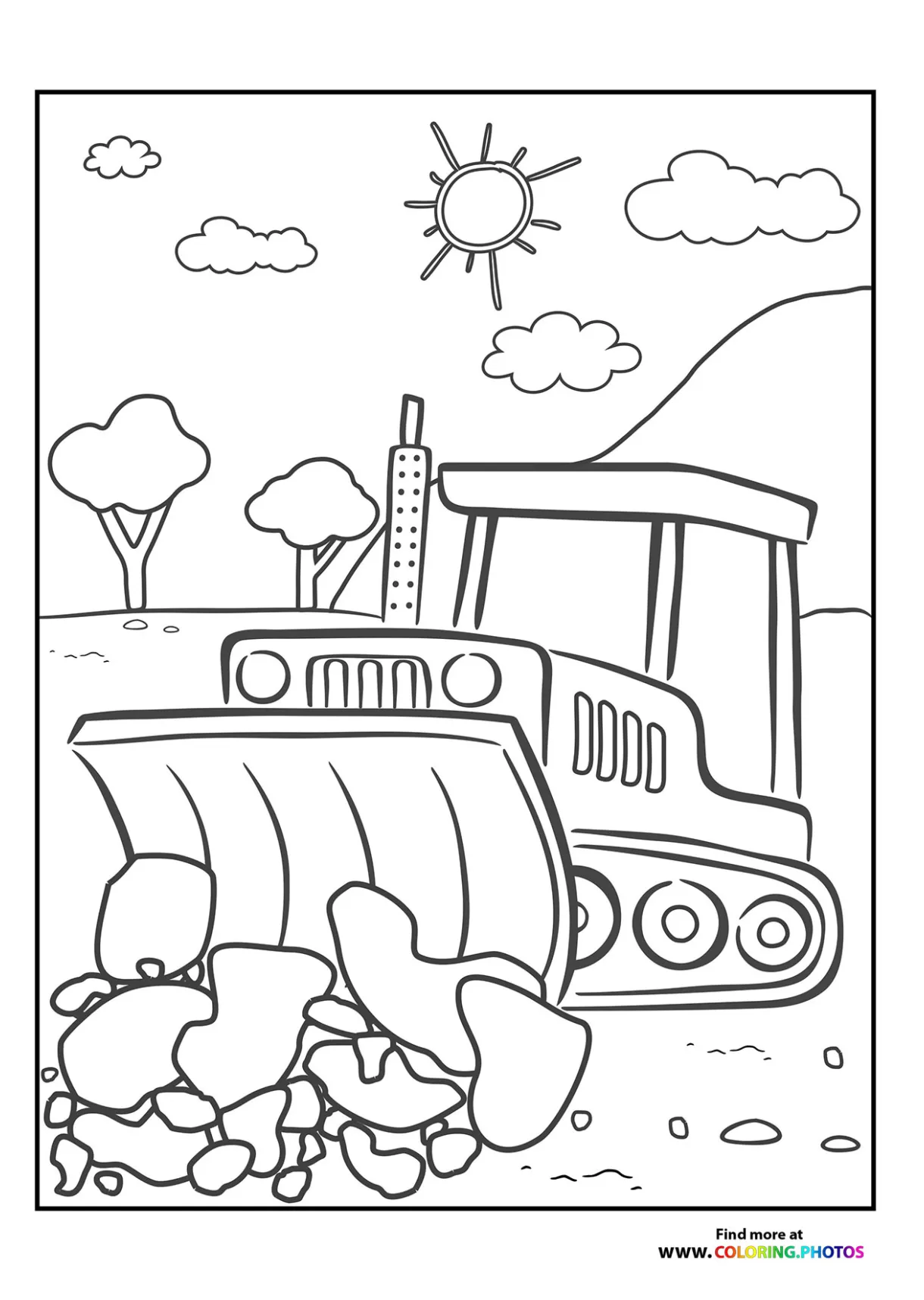 Excavator on construction site coloring pages for kids