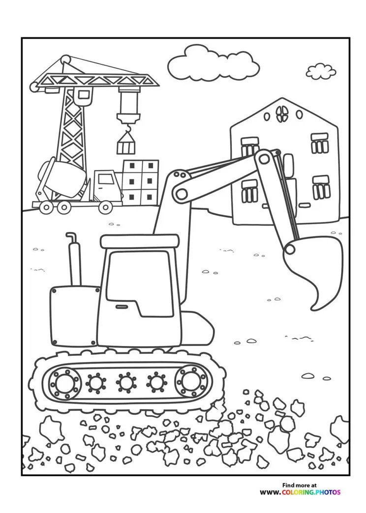 Excavator on construction site - Coloring Pages for kids