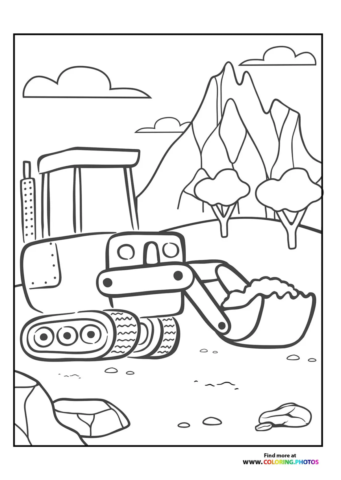 Excavator on construction site coloring pages for kids printable coloring page
