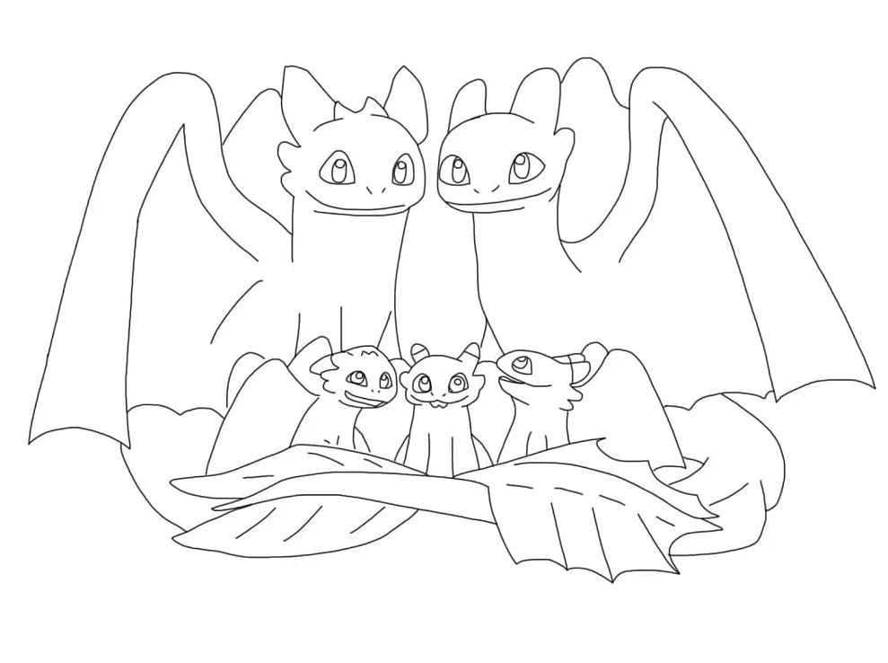 Chibi Toothless and Light Fury Coloring Page - Free Printable Coloring