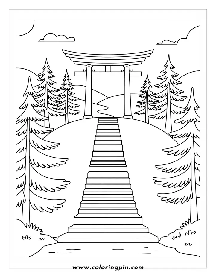 Torii gate and steps coloring page oh! coloring
