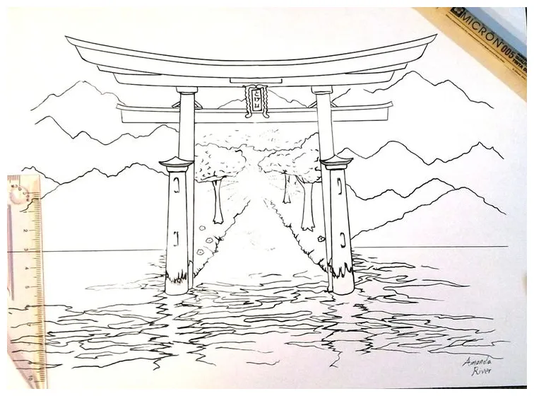 Torii gate, coloring page torii gate drawing torii gate, drawings