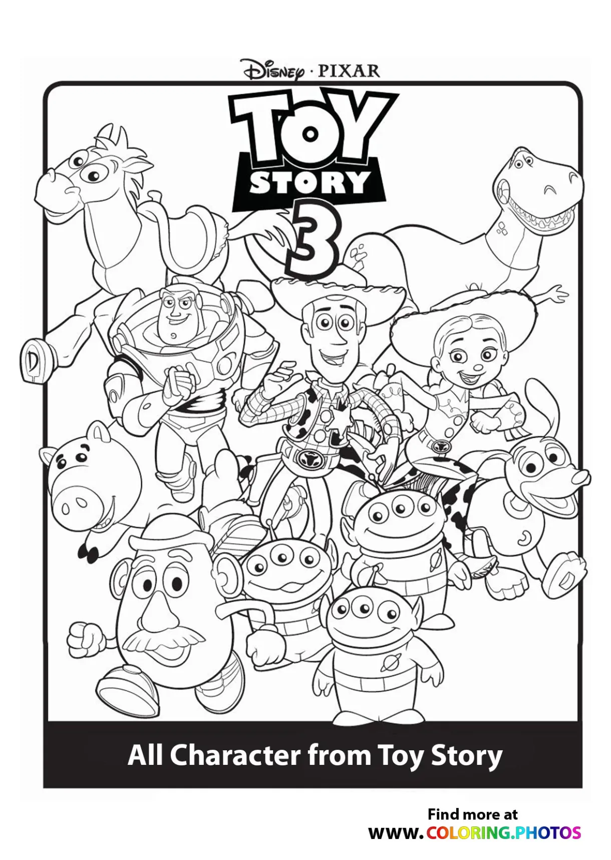 Toy story 3 all characters coloring pages for kids