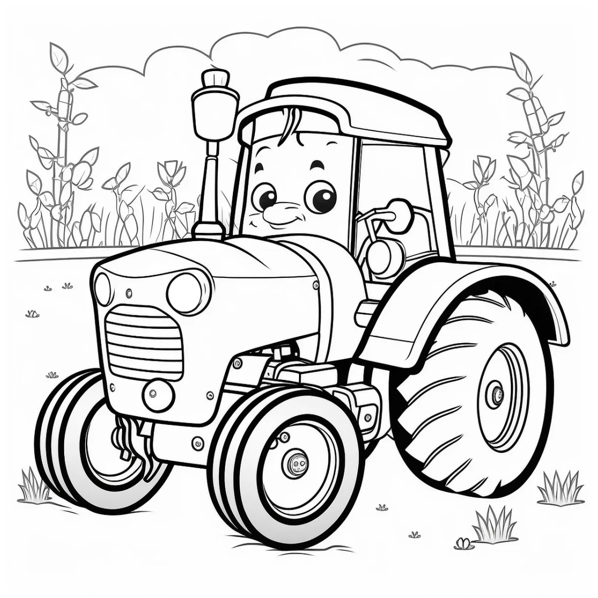 Download coloring page, tractor, kid. royalty-free stock illustration