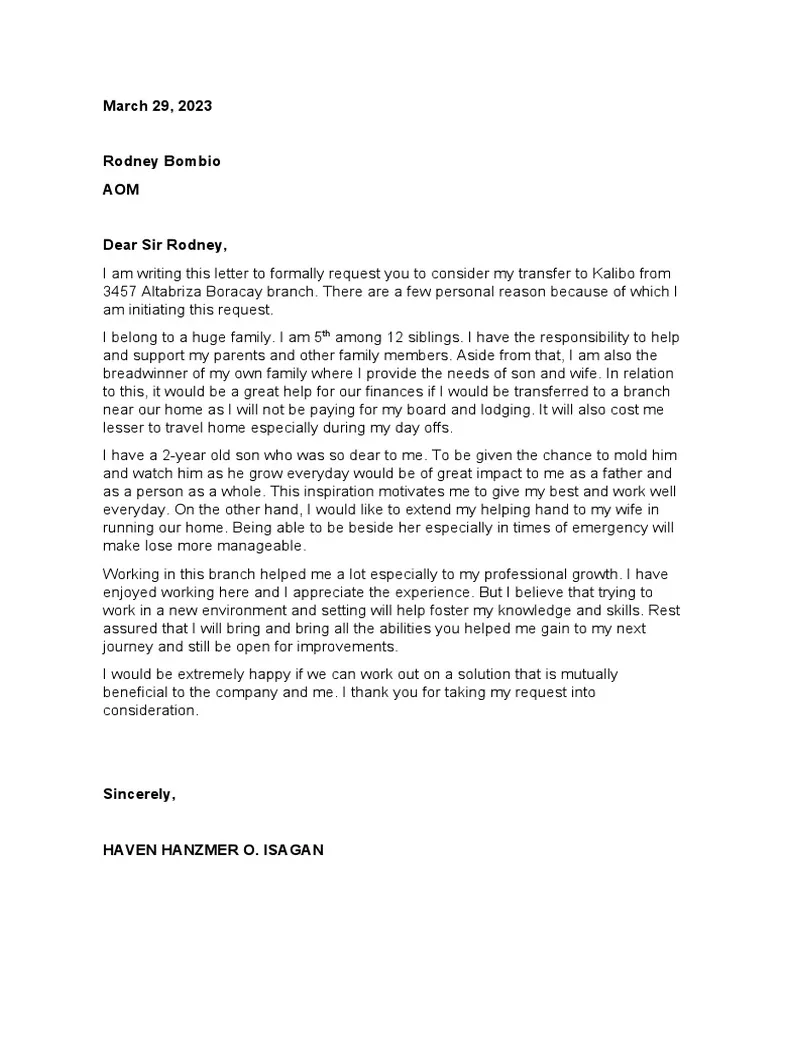 Request letter of transfer pdf