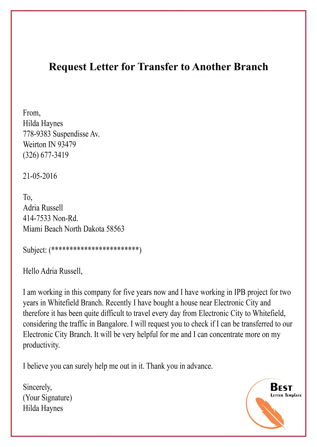 6+ free request letter for transfer format, sample & example