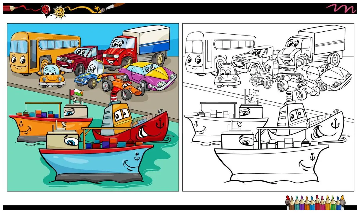 Transportation coloring vector art, icons, and graphics for