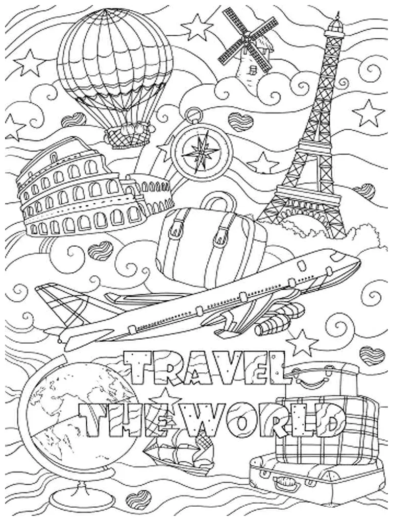 Travel coloring pages