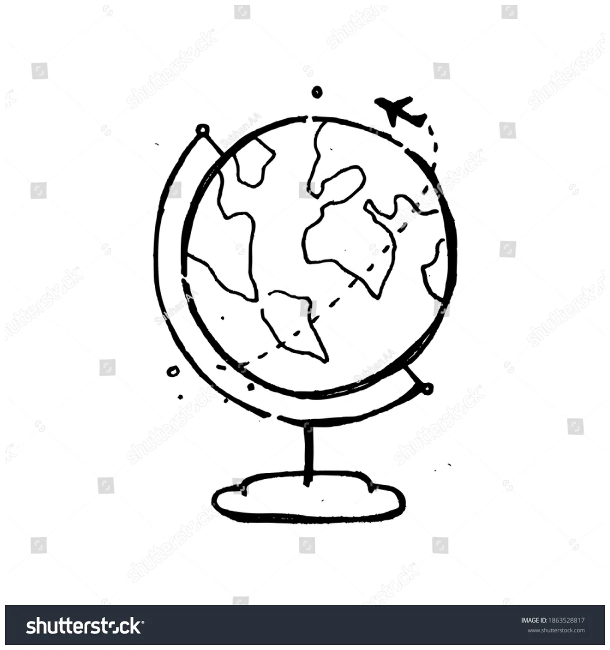 Coloring page kid globe plane hand stock vector