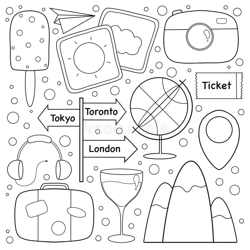 Travel coloring page for kids stock illustration illustration of cute