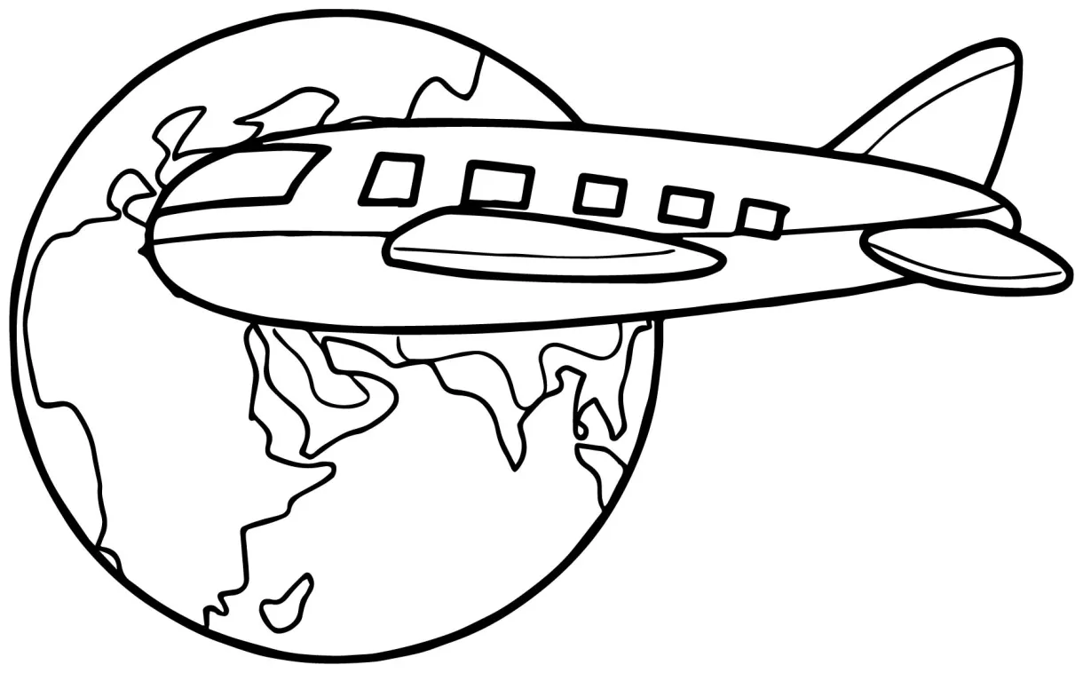 Airplane travel around globe coloring page wecoloringpage