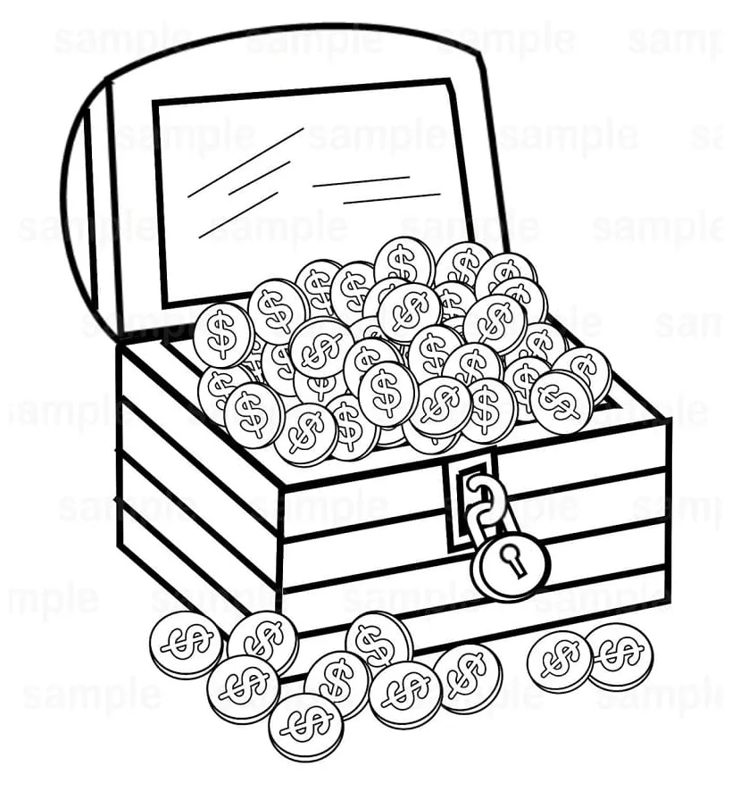 Treasure chest with gold coloring page free printable coloring pages