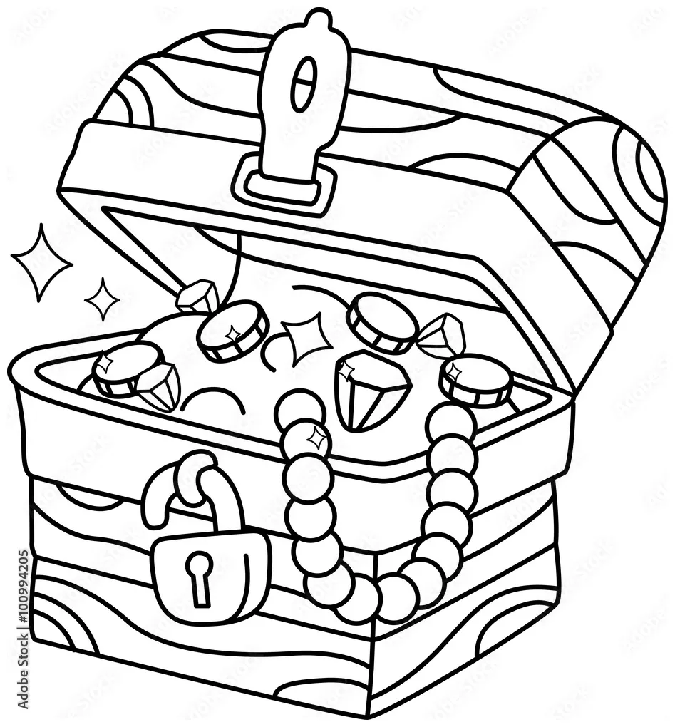 Coloring Page Treasure Chest Stock Vector | Adobe Stock