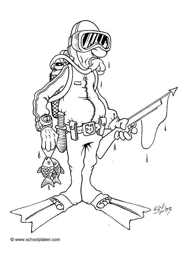 Coloring page diver free printables img 2869