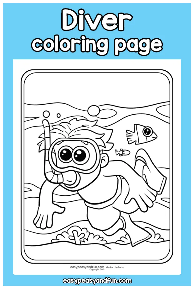 Diver coloring page easy peasy and fun membership