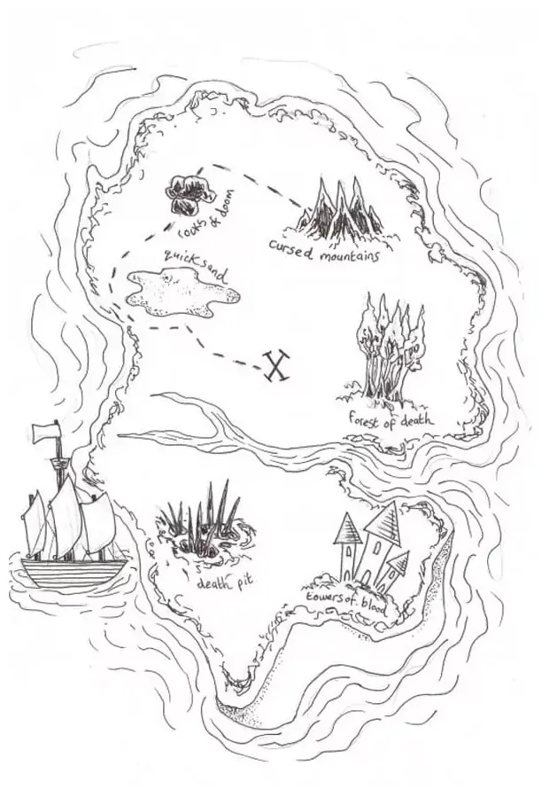 Treasure map coloring page