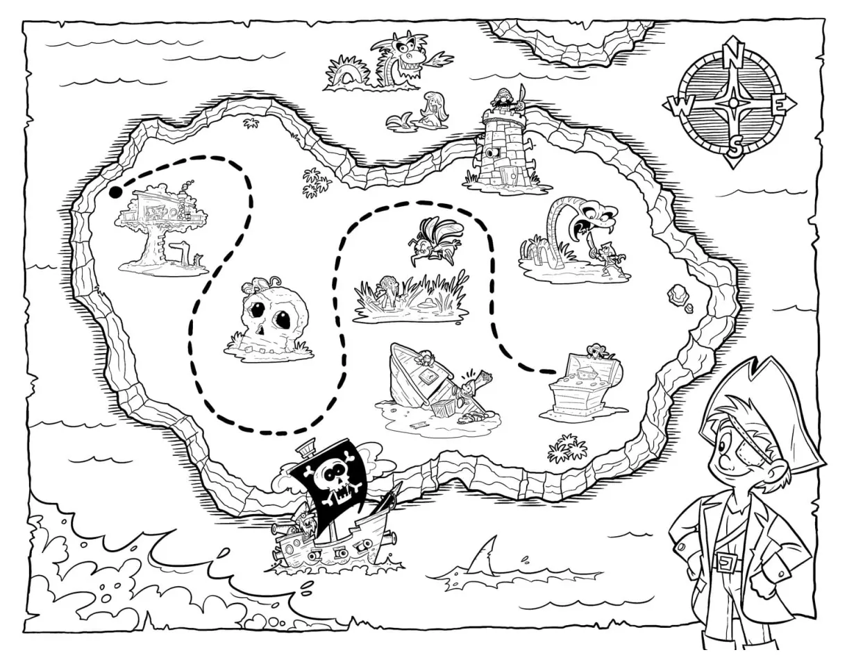 Pirate's treasure map printable coloring page