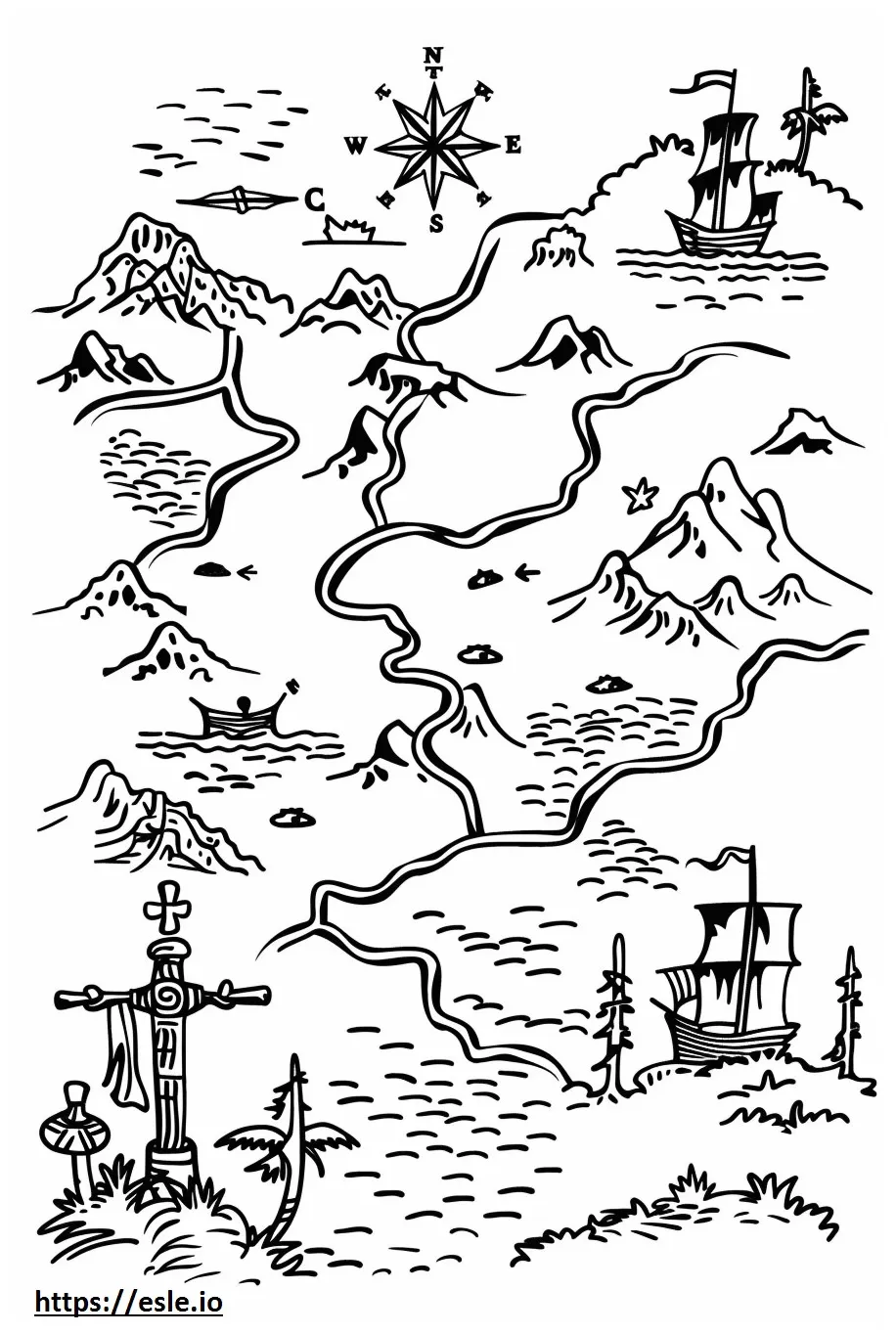 Children's treasure map for coloring