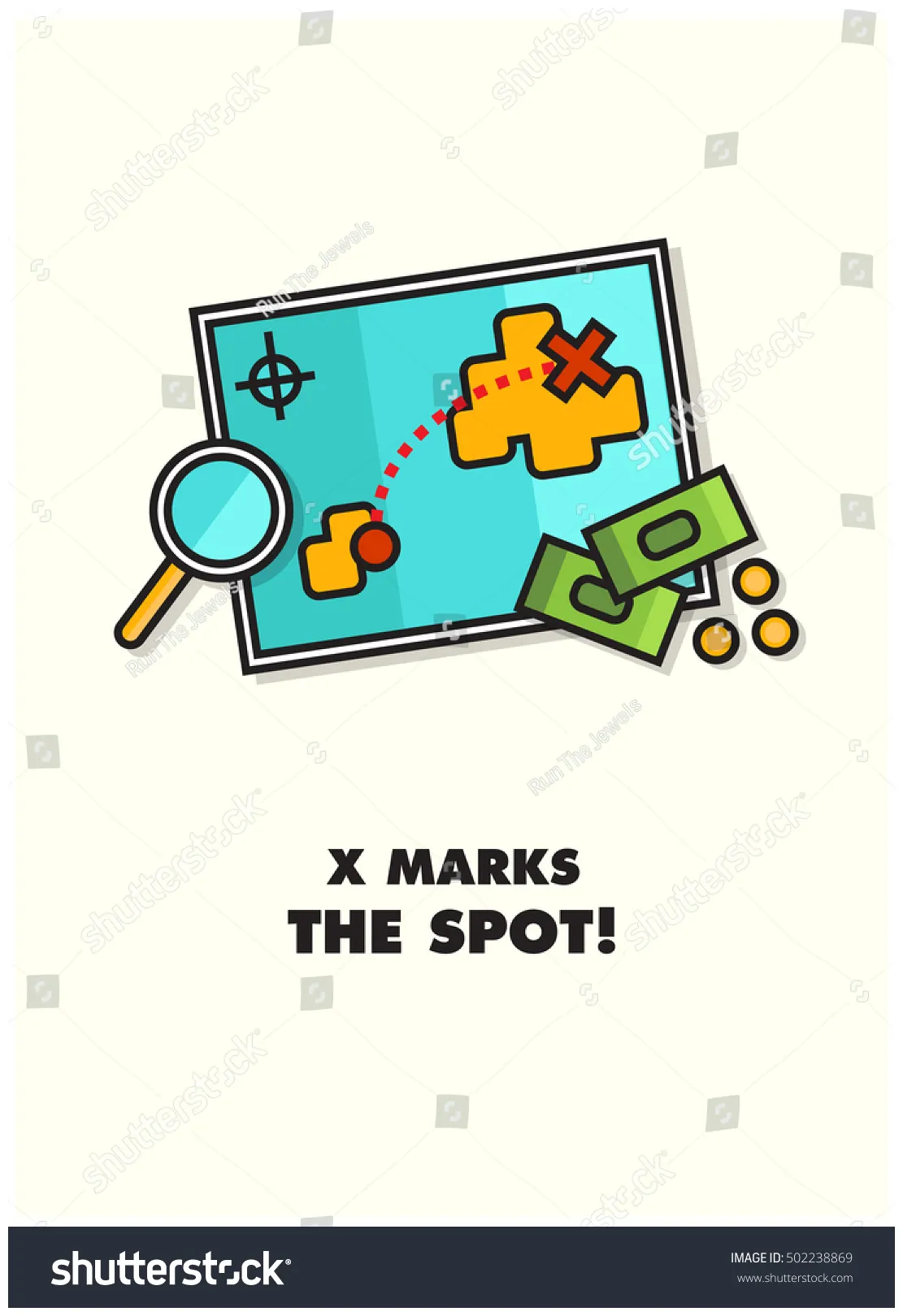 X marks spot treasure map hunt stock vector 502238869