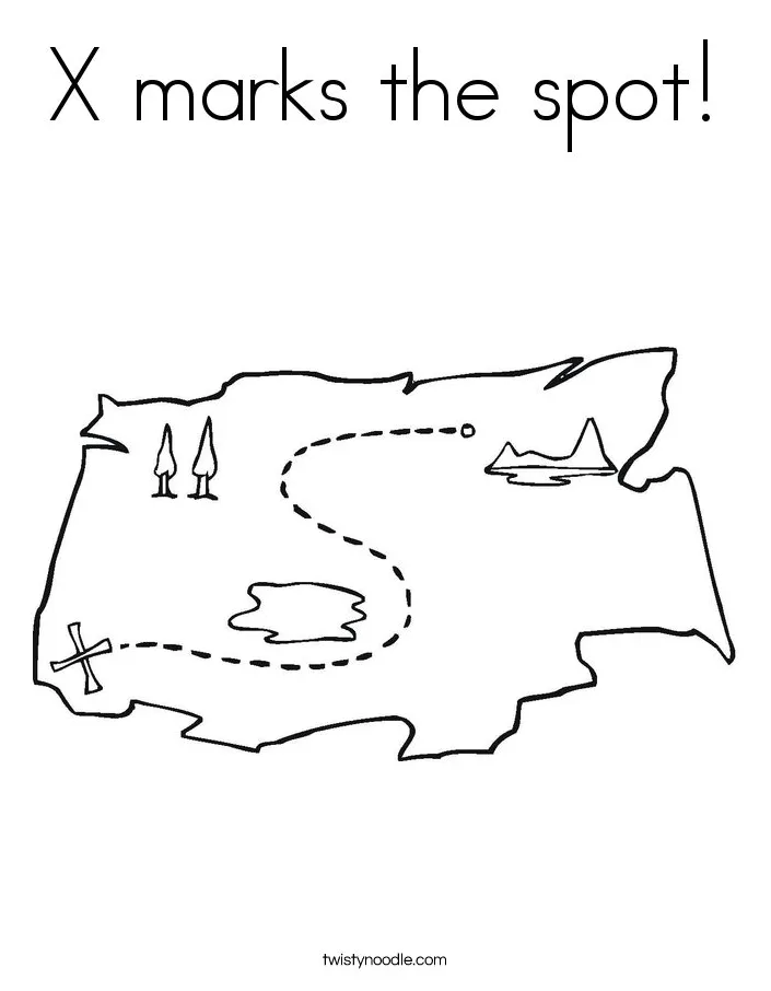 Treasure map x marks the spot coloring page