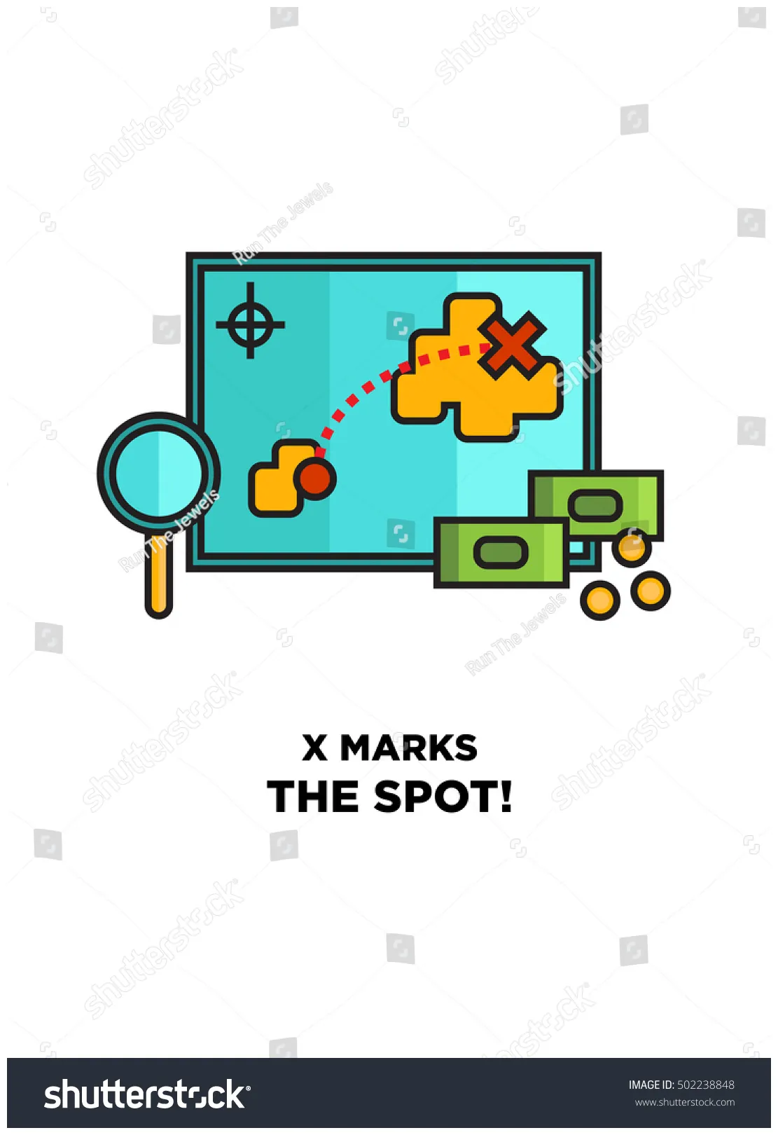 X marks spot treasure map hunt stock vector 502238848