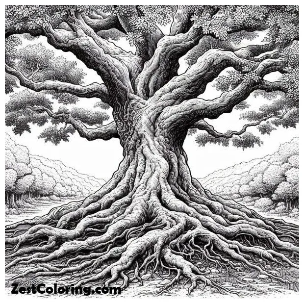 Oak tree massive roots coloring page coloring for kids smart