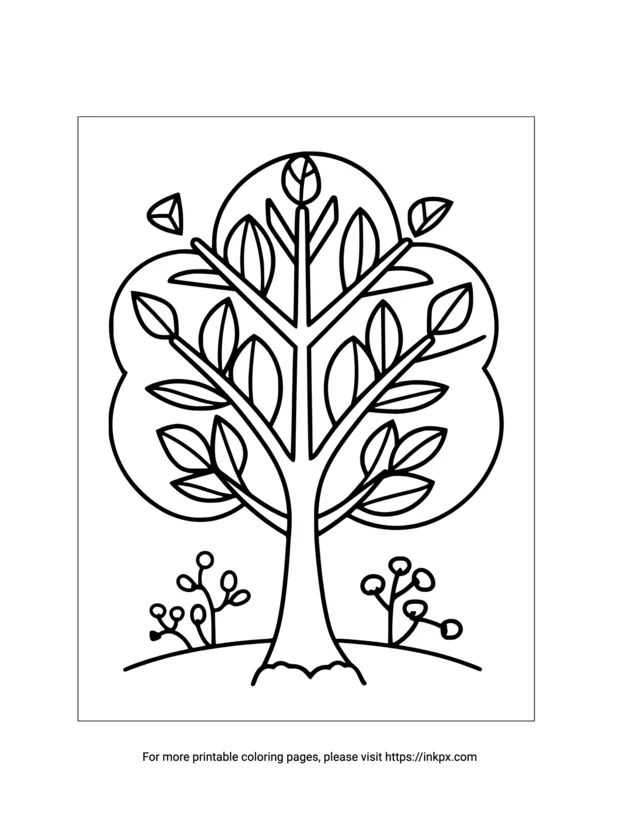 Free printable tree & leaves coloring page · inkpx