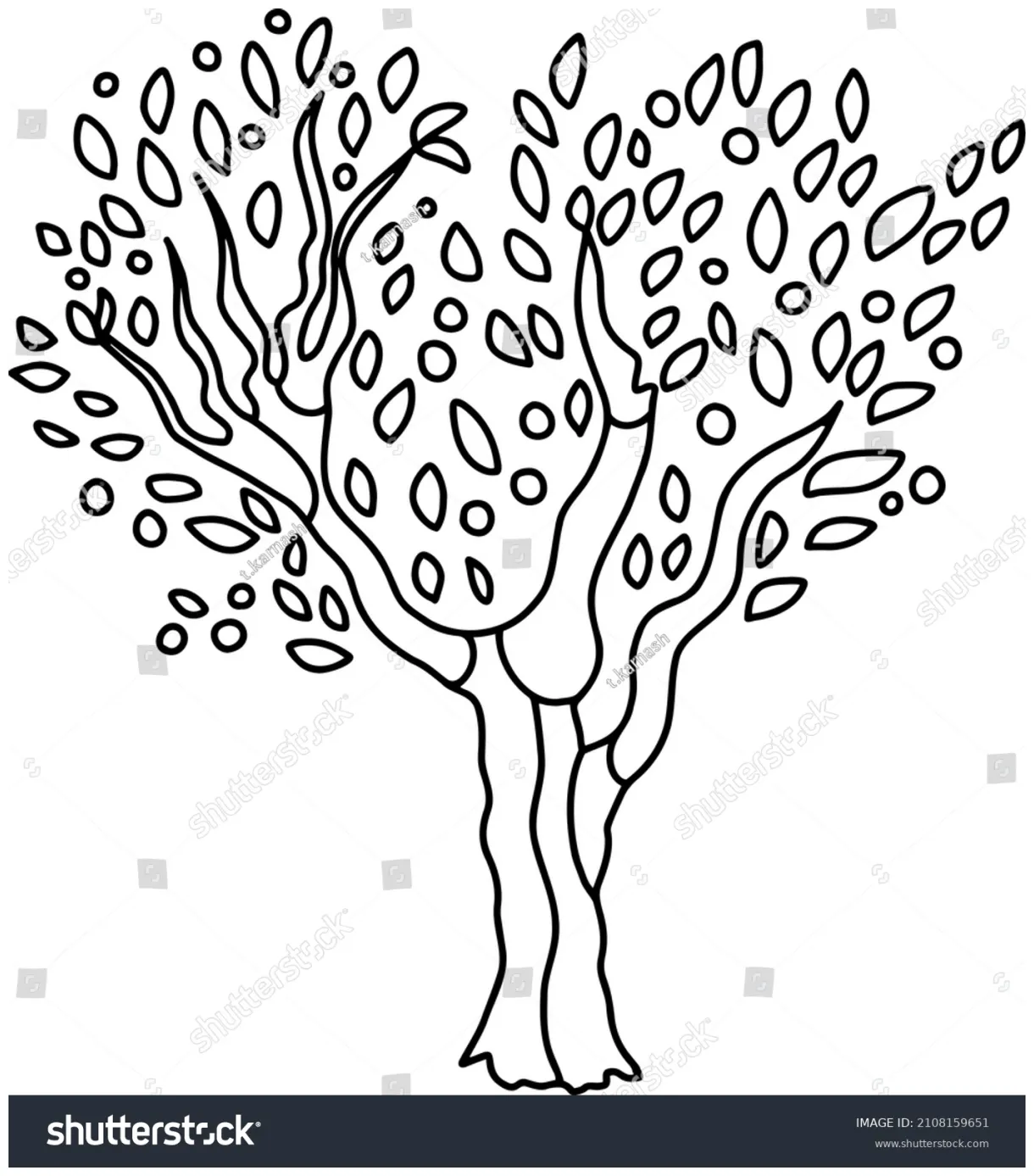 Tree leaves coloring page sketch doodle stock vector
