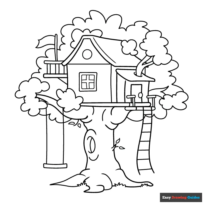 Tree house coloring page easy drawing guides