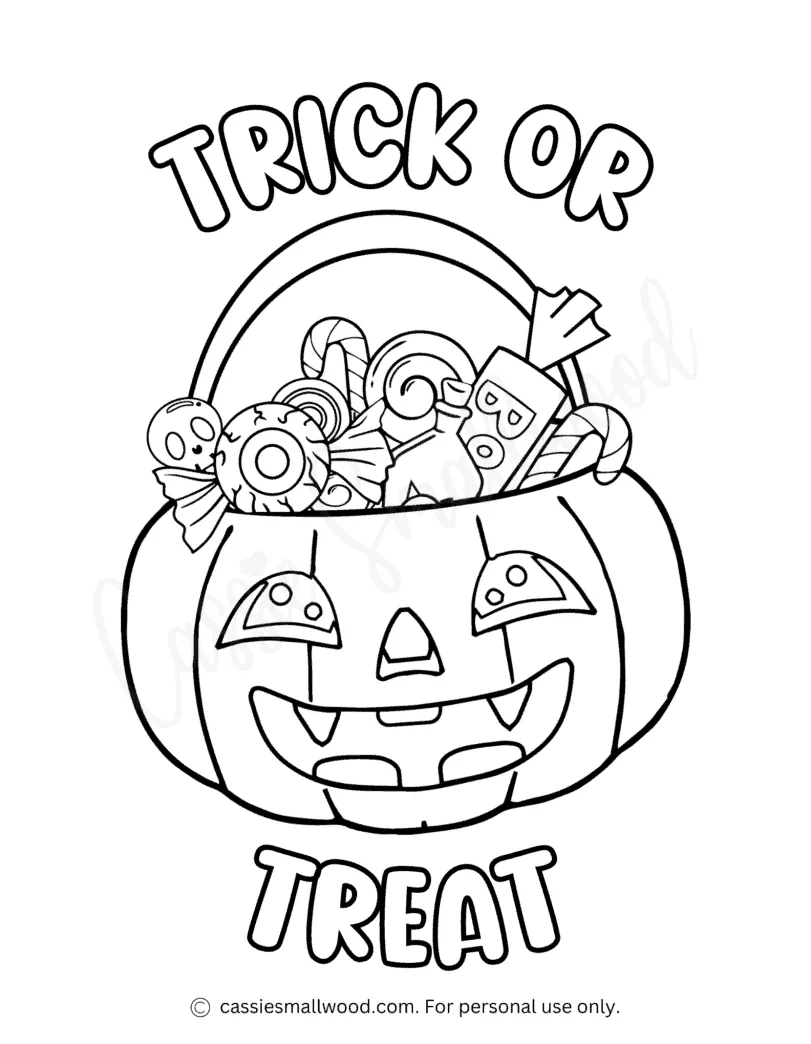 Trick or treat coloring page cassie smallwood