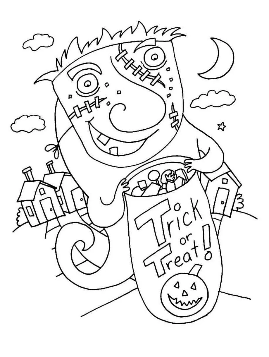 Trick or treat coloring page free printable