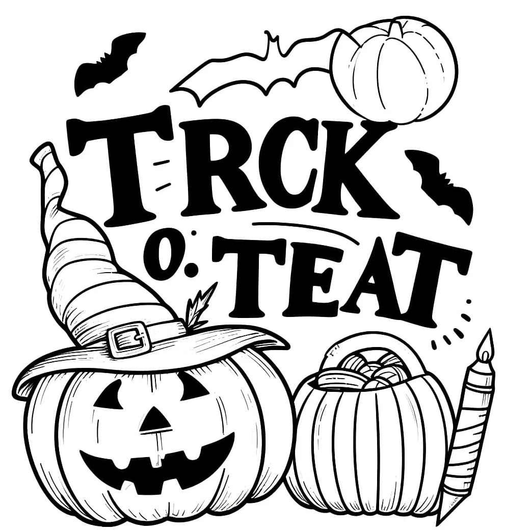Halloween trick or treat coloring page download, print or color