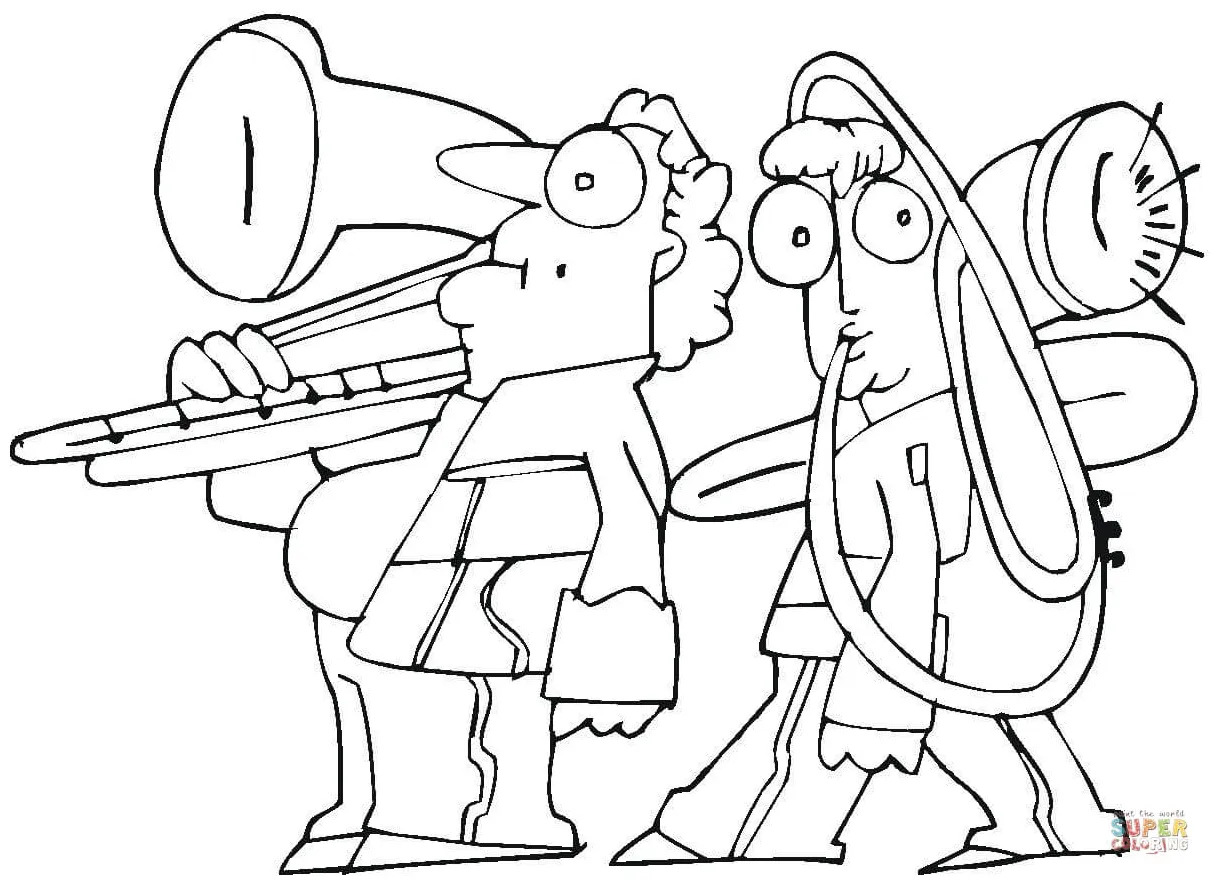 Family is Playing on Trombone coloring page | Free Printable Coloring Pages
