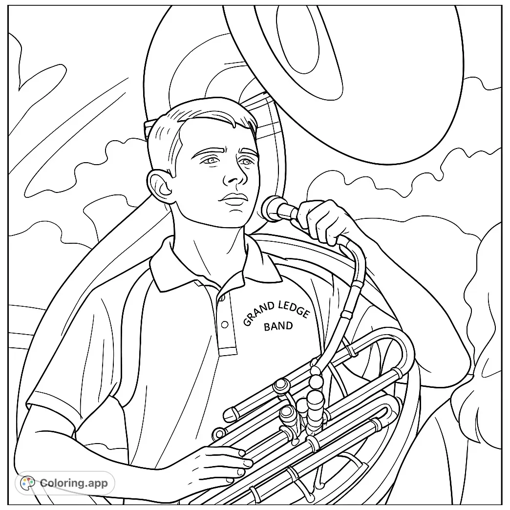 Young musician with tuba coloring.app