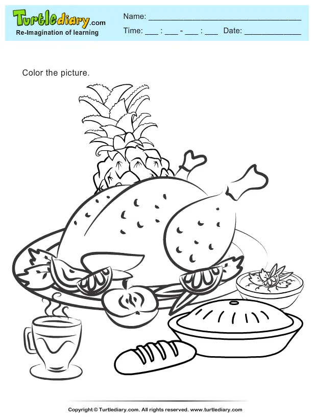 Roasted turkey coloring sheet turtle diary