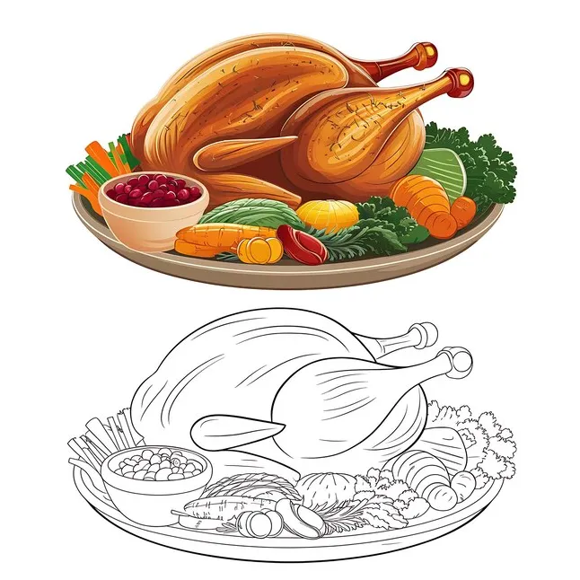 Roasted turkey illustration for coloring pages premium ai-generated