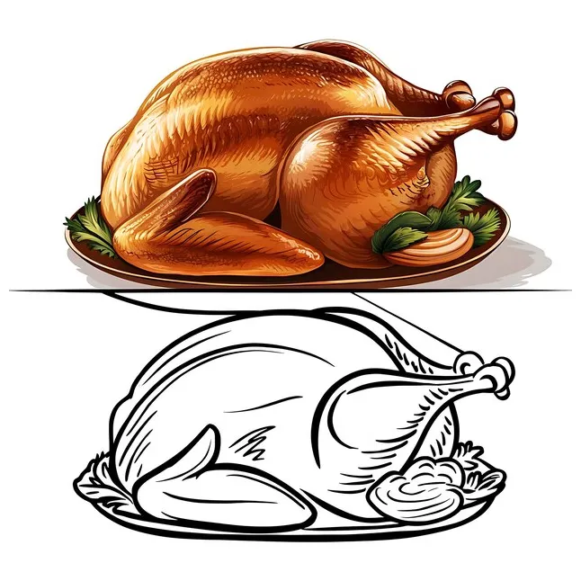 Roasted turkey illustration for coloring pages premium ai-generated printable coloring page