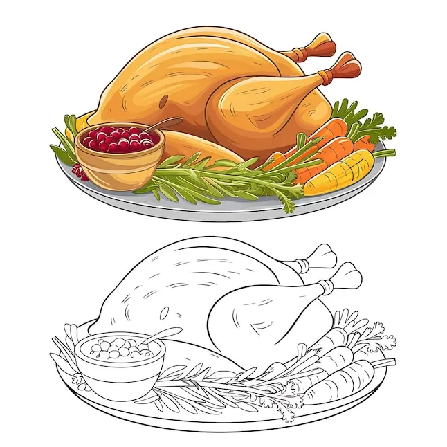 Roasted turkey illustration for coloring pages premium ai-generated