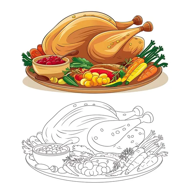 Roasted turkey illustration for coloring pages premium ai-generated